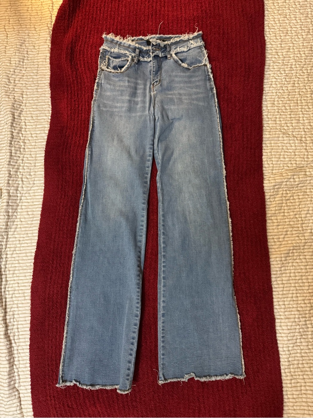 L&B Women’s Light Blue High-Waist Wide Leg Frayed Jeans